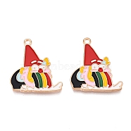 Christmas Theme Alloy Enamel Pendants, Light Gold, Lead Free & Cadmium Free, Santa Claus, 25x22x1.5mm, Hole: 1.8mm(ENAM-T020-33D)