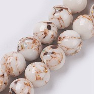 Sea Shell and Synthetic Turquoise Assembled Beads Strands, Round, Old Lace, 10mm, Hole: 1.2mm, about 40pcs/strand, 15.5 inch(39.5cm)(X-G-G758-08-10mm)