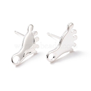 201 Stainless Steel Stud Earring Findings, with Horizontal Loop and 316 Stainless Steel Pin, Foot Print, 925 Sterling Silver Plated, 13x7.5mm, Hole: 1.8mm, Pin: 0.7mm(STAS-K241-13S)