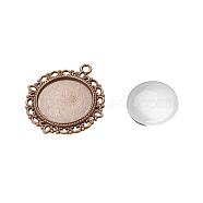 Pendant Making Sets, with Alloy Pendant Cabochon Settings and Glass Cabochons, Flat Round, Lead Free, Antique Bronze, Tray: 20mm, 35x32x2mm, Hole: 2mm(DIY-X0288-64AB-LF)