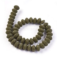 Natural Lava Rock Beads Strands, Dyed, Rondelle, Dark Olive Green, 13~13.5x8.5~8.7mm, Hole: 2.5mm, about 46~47pcs/strand, 15.5 inch~15.94 inch(38.5~40.5cm)(G-I220-17A-03)
