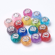 Resin European Beads, with Silver Color Plated Brass Single Core, Rondelle, Mixed Color, 14x9mm, Hole: 5mm(RPDL-K002-B)