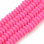 Handmade Polymer Clay Beads Strands, Flat Round, Deep Pink, 8.5~9x3.5mm, Hole: 1.6mm, about 112pcs/strand, 15.75 inch~16.14 inch(40~41cm)(CLAY-N008-064-A05)