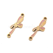 Ion Plating(IP) 304 Stainless Steel Connector Charms, Bowknot Links with Flamingo Enamel, Golden, 18.5x6x1.5mm, Hole: 1.4mm(STAS-S140-16G)