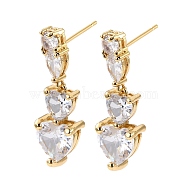 Heart Clear Cubic Zirconia Drop Earring, Dainty Dangle Stud Earrings for Her, Cadmium Free & Lead Free, Real 18K Gold Plated, 28.5mm, Pin: 0.8mm(EJEW-C002-06G-RS)