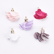 Cloth Pendant Decorations, with CCB Plastic Findings, Flower, Golden, Mixed Color, 29~31x22mm, Hole: 2mm(X-FIND-P027-F)