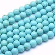 Natural Magnesite Beads Strands, Dyed & Heated, Round, 8mm, Hole: 1mm, about 50pcs/strand, 15.7 inch(40cm)(TURQ-G148-07-8mm)