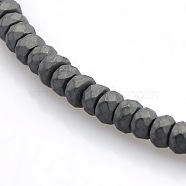 Faceted Matte Style Electroplate Non-magnetic Synthetic Hematite Rondelle Beads Strands, Black Plated, 3x2mm, Hole: 1mm, about 150pcs/strand, 15.5 inch(G-P061-31)