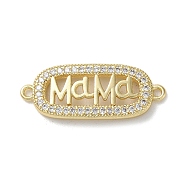 Mother's Day Brass Micro Pave Clear Cubic Zirconia Links, Rectangle Connector Charms with Word Ma Ma, Real 16K Gold Plated, 10.5x27.5x3mm, Hole: 1.4mm(KK-M287-03G)