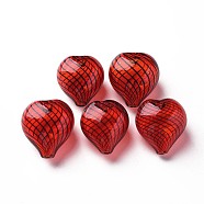 Transparent Handmade Blown Glass Globe Beads, Stripe Pattern, Heart, Dark Red, 22.5~24.5x20~22x15~17mm, Hole: 1.6~2mm(GLAA-T012-42)