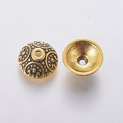 Tibetan Style Alloy Caps, Cadmium Free & Nickel Free & Lead Free, Antique Golden, 10x4mm, Hole: 1.5mm(GLF0531Y-NF)