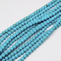 Synthetic Turquoise Beads Strands, Dyed, Round, Dark Cyan, 4mm, Hole: 0.8mm, about 95pcs/strand, 14 inch(35.5cm)(G-J389-02A)