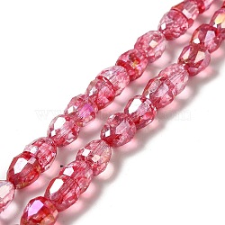 Electroplate Transparent Glass Beads Strand, AB Color Plated, Faceted, Bell, Cerise, 6x6mm, Hole: 1.2mm, about 80~81pcs/strand, 18.11~18.27 inch(46~46.4cm)(GLAA-G088-05H)