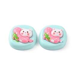 Opaque Cute Cartoon Resin Cabochons, Rectangle, Pale Turquoise, 15.5~17x16~17.5x7.5~8mm(CRES-O006-06E)