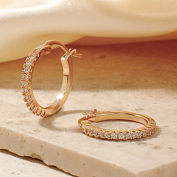 Fashionable luxury Brass Hoop Earrings, with Rhinestone, Golden, 22x2mm(UN3413-1)