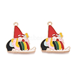 Christmas Theme Alloy Enamel Pendants, Light Gold, Lead Free & Cadmium Free, Santa Claus, 25x22x1.5mm, Hole: 1.8mm(ENAM-T020-33D)