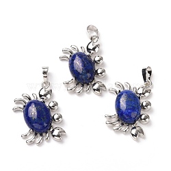 Natural Lapis Lazuli Pendants, with Platinum Plated Brass Findings, Cadmium Free & Lead Free, Crab, 33x22x8.5mm, Hole: 8x5mm(G-D469-01P-15)