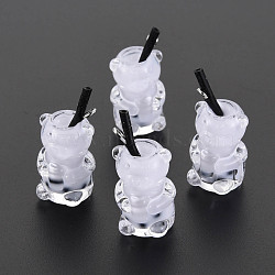 Imitation Bubble Tea/Boba Milk Tea Opaque Resin Pendants, Boba Polymer Clay inside, with Acrylic Cup and Iron Finding, Bear, White, 24~32x14x13mm, Hole: 1.8mm(RESI-T052-03E)