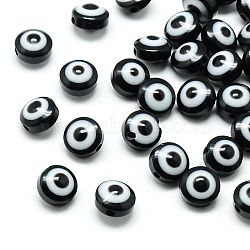 Resin Beads, Flat Round, Evil Eye, Black, 7.5~8x5~6mm, Hole: 1.8~2mm(X-RESI-S339-6x8-01)
