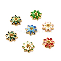 Multi-Petal Alloy Enamel Bead Caps, Cadmium Free & Lead Free, Golden, Flower, Mixed Color, 7.5x7x2mm, Hole: 1mm(FIND-G029-02G)