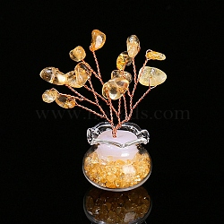 Natural Citrine Chips Tree Decorations, Glass Vase Base Copper Wire Feng Shui Energy Stone Gift for Home Desktop Decoration, 70mm(PW-WG5CB05-01)