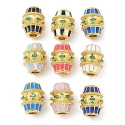 Barrel Brass Micro Pave Cubic Zirconia Spacer Beads, with Enamel, Long-Lasting Plated, Rack Plating, Lead Free and Cadmium Free, Real 18K Gold Plated, Mixed Color, 11.5x14.5mm, Hole: 3.5mm(KK-U050-11G-01)