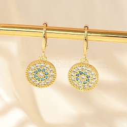 Brass Micro Pave Clear Cubic Zirconia Hoop Earrings, Flower, Real 18K Gold Plated, 27.5x12mm(EJEW-B121-03G)