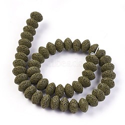 Natural Lava Rock Beads Strands, Dyed, Rondelle, Dark Olive Green, 13~13.5x8.5~8.7mm, Hole: 2.5mm, about 46~47pcs/strand, 15.5 inch~15.94 inch(38.5~40.5cm)(G-I220-17A-03)