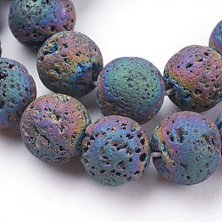 Vacuum Plating Electroplated Natural Lava Rock Bead Strands, Round, Multi-color Plated, 12mm, Hole: 1.5mm, about 33pcs/strand, 15.35 inch(39cm)(G-E432-12mm-08)