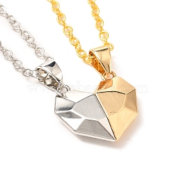 Rack Plating Alloy Heart Pendant Necklaces Sets, Magnetic Couples Necklaces, with Brass Cable Chain, Mixed Color, 24.76 inch(62.9cm), 2pcs/set(NJEW-B081-08A)
