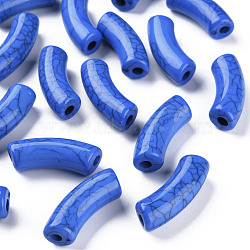 Opaque Crackle Acrylic Beads, Curved Tube, Medium Blue, 36x13.5x11.5mm, Hole: 4mm, about 148pcs/500g(MACR-S372-001N-013)