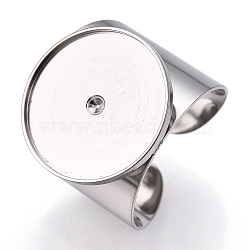 304 Stainless Steel Open Cuff Finger Ring Cabochon Settings, Flat Round, Stainless Steel Color, Inner Diameter: 17mm, Tray: 17mm(STAS-T060-03P)