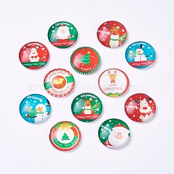 Glass Cabochons, Half Round, Christmas Theme, Mixed Color, 25x6mm, 35pcs/set(GGLA-TAC0001-02B)