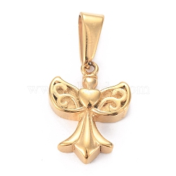 304 Stainless Steel Pendants, Angel, Golden, 17x13x3.5mm, Hole: 5x2.5mm(STAS-H110-19G)