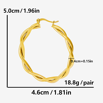 Stylish Minimalist 304 Stainless Steel Twist Hoop Earrings, Unique Twisted Design Jewelry, Golden, 50x46mm