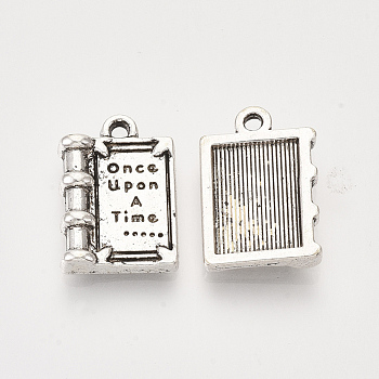 Tibetan Style Alloy Pendants for Teachers' Day, Book, Cadmium Free & Lead Free, Antique Silver, 17.5x12x3mm, Hole: 1.6mm