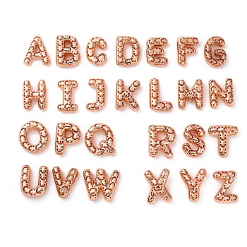 Brass Pendants, Hollow Letter L~Z Charms, Rack Plating, Long-Lasting Plated, Cadmium Free & Lead Free, Rose Gold, 20.5~23.5x14~26x6~9.5mm, Hole: 4.7x3mm