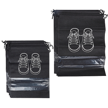 WADORN 10Pcs 2 Sizes Non-Woven Fabric Shoes Storage Drawstring  Bags, Rectangle with Shoes Pattern, Black, 35.8~43.7x27~32x0.1cm, 5pcs/size