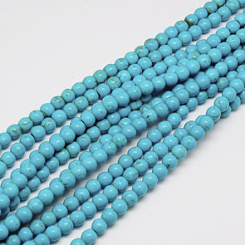 Synthetic Turquoise Beads Strands, Dyed, Round, Dark Cyan, 4mm, Hole: 0.8mm, about 95pcs/strand, 14 inch(35.5cm)