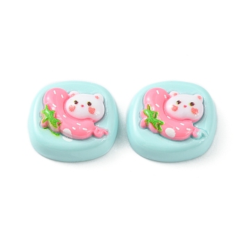 Opaque Cute Cartoon Resin Cabochons, Rectangle, Pale Turquoise, 15.5~17x16~17.5x7.5~8mm
