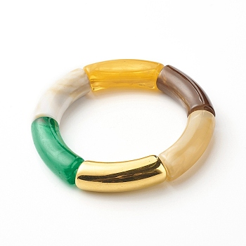 Chunky Curved Tube Beads Stretch Bracelet, CCB Plastic & Acrylic Imitation Gemstone Bracelet, Green, Inner Diameter: 2 inch(5cm)