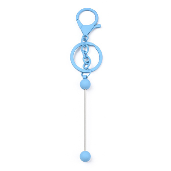 Spray Painted Alloy Bar Beadable Keychain for Jewelry Making DIY Crafts, with Alloy Lobster Clasps and Iron Ring, Light Sky Blue, 15.5~15.8cm