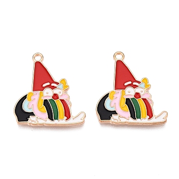 Christmas Theme Alloy Enamel Pendants, Light Gold, Lead Free & Cadmium Free, Santa Claus, 25x22x1.5mm, Hole: 1.8mm