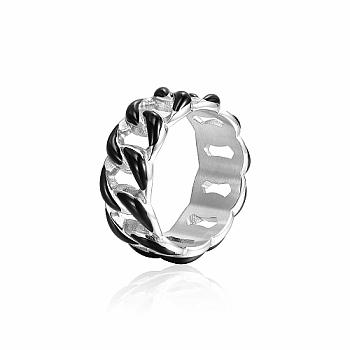 Stainless Steel Enamel Curb Chains Finger Rings, Black, US Size 7(17.3mm)