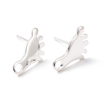 201 Stainless Steel Stud Earring Findings, with Horizontal Loop and 316 Stainless Steel Pin, Foot Print, 925 Sterling Silver Plated, 13x7.5mm, Hole: 1.8mm, Pin: 0.7mm