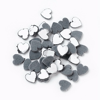 Flocky Acrylic Cabochons, Heart, Gray, 9.5x9.5x2mm