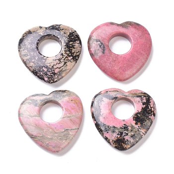 Natural Rhodonite Pendants, Heart, 39.5~41.5x40~41.5x7.5~8.5mm, Hole: 12~14.5mm