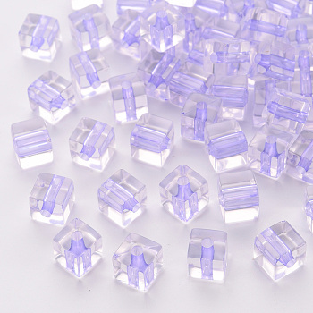 Transparent Acrylic Beads, Cube, Lilac, 8x7.5x7.5mm, Hole: 1.8mm, about 900pcs/500g