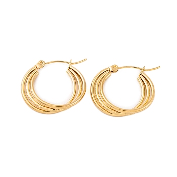 Ion Plating(IP) 304 Stainless Steel Hoop Earrings for Women, Multi-Strand Ring, Real 18K Gold Plated, 20.5x5mm
