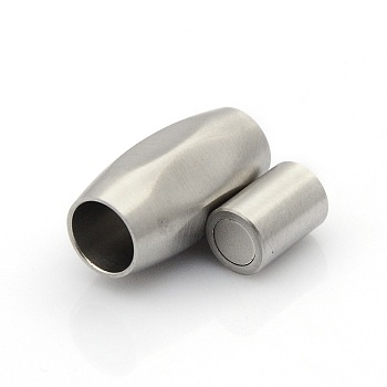 304 Stainless Steel Matte Surface Magnetic Clasps with Glue-in Ends, Barrel, Stainless Steel Color, 21x11x10mm, Hole: 6mm